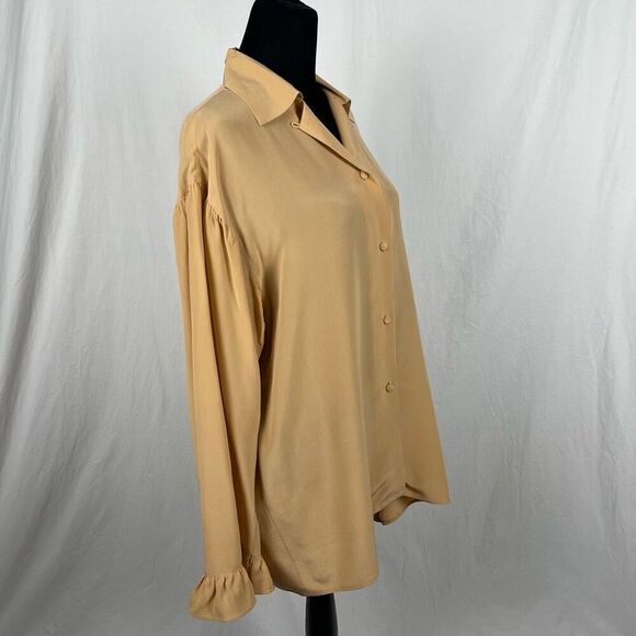 Vintage ICE 100% Silk Oversized Tan Button Down Shirt - Women’s M - Picture 2 of 6